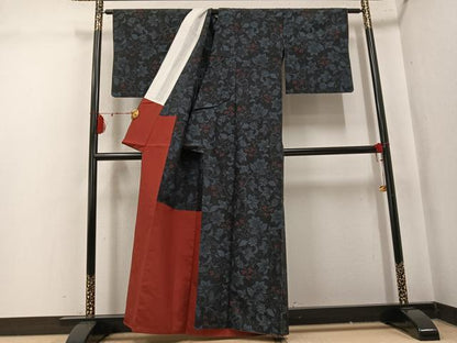 平和屋着物●上質な紬　更紗唐草文　胴抜き仕立て　正絹　逸品　AABK9893ph