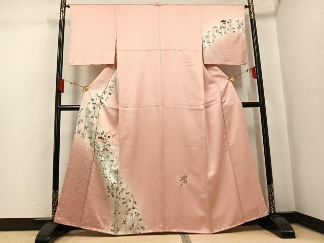 平和屋着物●訪問着　中国三大刺繍　汕頭刺繍　スワトウ刺繍　松竹梅　雪輪舞蝶文　暈し染め　金銀彩　正絹　逸品　AABK9895ph