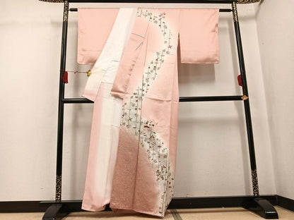平和屋着物●訪問着　中国三大刺繍　汕頭刺繍　スワトウ刺繍　松竹梅　雪輪舞蝶文　暈し染め　金銀彩　正絹　逸品　AABK9895ph