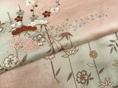 平和屋着物●訪問着　中国三大刺繍　汕頭刺繍　スワトウ刺繍　松竹梅　雪輪舞蝶文　暈し染め　金銀彩　正絹　逸品　AABK9895ph