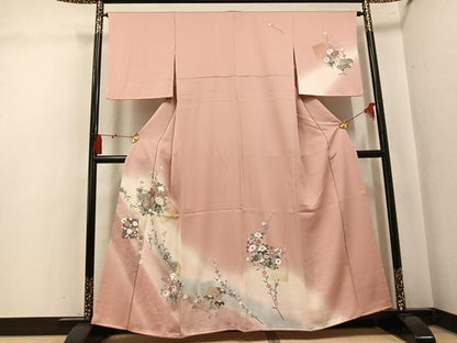平和屋着物●訪問着　色紙枝花文　暈し染め　金彩　正絹　逸品　AABK9899ph
