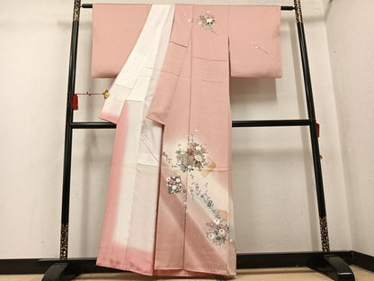 平和屋着物●訪問着　色紙枝花文　暈し染め　金彩　正絹　逸品　AABK9899ph