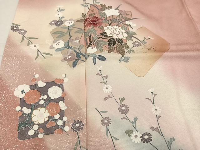 平和屋着物●訪問着　色紙枝花文　暈し染め　金彩　正絹　逸品　AABK9899ph