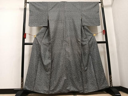 平和屋着物●上質な小紋　紬地　舞扇花文　正絹　逸品　AABK9901ph