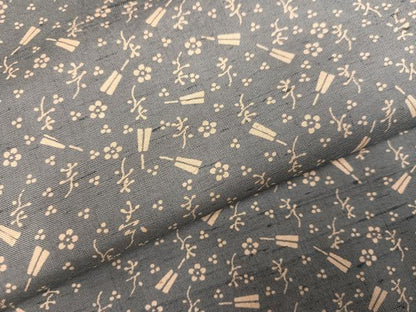 平和屋着物●上質な小紋　紬地　舞扇花文　正絹　逸品　AABK9901ph