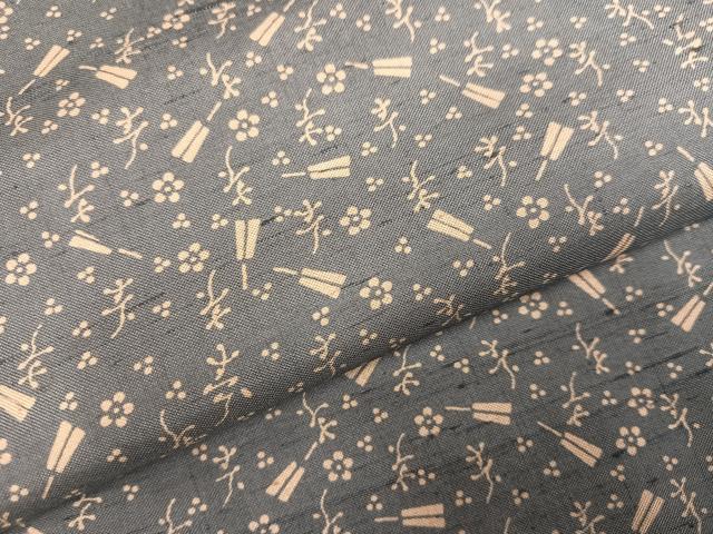 平和屋着物●上質な小紋　紬地　舞扇花文　正絹　逸品　AABK9901ph