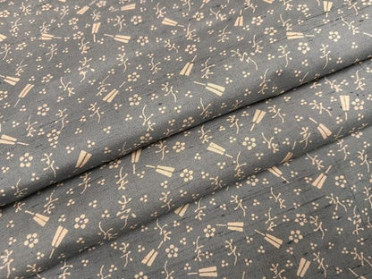 平和屋着物●上質な小紋　紬地　舞扇花文　正絹　逸品　AABK9901ph