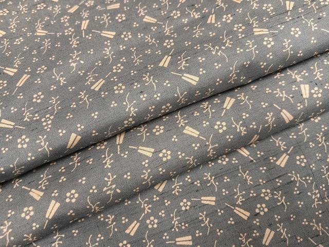 平和屋着物●上質な小紋　紬地　舞扇花文　正絹　逸品　AABK9901ph