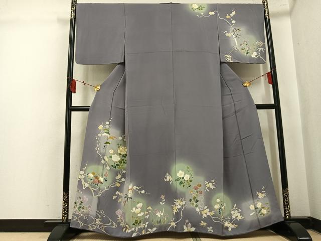 平和屋着物●訪問着　駒刺繍　草花文　暈し染め　正絹　逸品　AABK9905ph