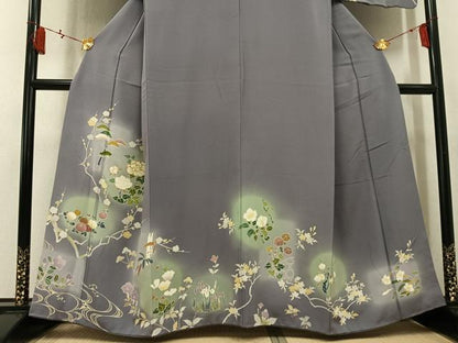 平和屋着物●訪問着　駒刺繍　草花文　暈し染め　正絹　逸品　AABK9905ph