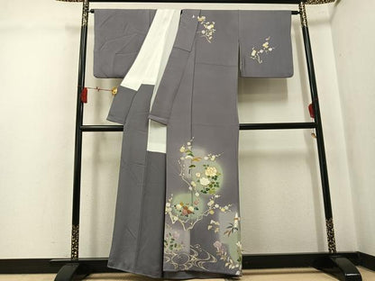 平和屋着物●訪問着　駒刺繍　草花文　暈し染め　正絹　逸品　AABK9905ph
