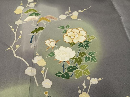 平和屋着物●訪問着　駒刺繍　草花文　暈し染め　正絹　逸品　AABK9905ph