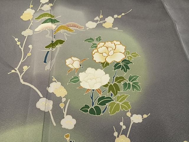 平和屋着物●訪問着　駒刺繍　草花文　暈し染め　正絹　逸品　AABK9905ph