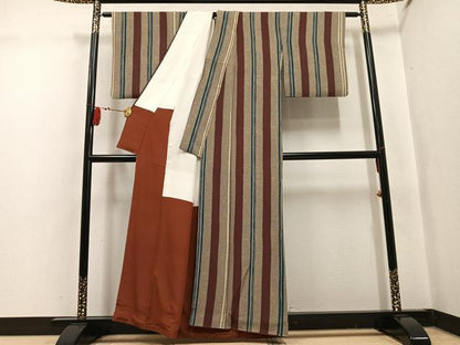 平和屋着物●ファッションデザイナー 花井幸子　小紋　間道　正絹　逸品　AABK9908ph