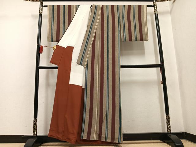 平和屋着物●ファッションデザイナー 花井幸子　小紋　間道　正絹　逸品　AABK9908ph