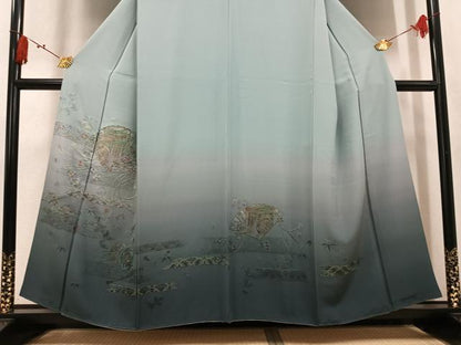 平和屋着物●訪問着　総刺繍　中国三大刺繍　汕頭刺繍　スワトウ刺繍　御所車檜扇花鼓文　暈し染め　金糸　正絹　逸品　AABK9910ph