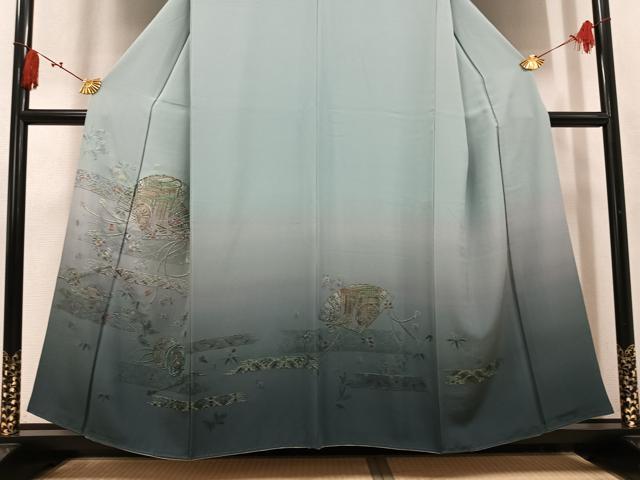 平和屋着物●訪問着　総刺繍　中国三大刺繍　汕頭刺繍　スワトウ刺繍　御所車檜扇花鼓文　暈し染め　金糸　正絹　逸品　AABK9910ph