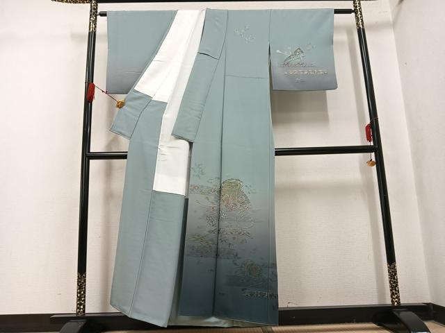 平和屋着物●訪問着　総刺繍　中国三大刺繍　汕頭刺繍　スワトウ刺繍　御所車檜扇花鼓文　暈し染め　金糸　正絹　逸品　AABK9910ph