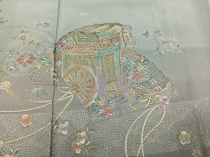 平和屋着物●訪問着　総刺繍　中国三大刺繍　汕頭刺繍　スワトウ刺繍　御所車檜扇花鼓文　暈し染め　金糸　正絹　逸品　AABK9910ph