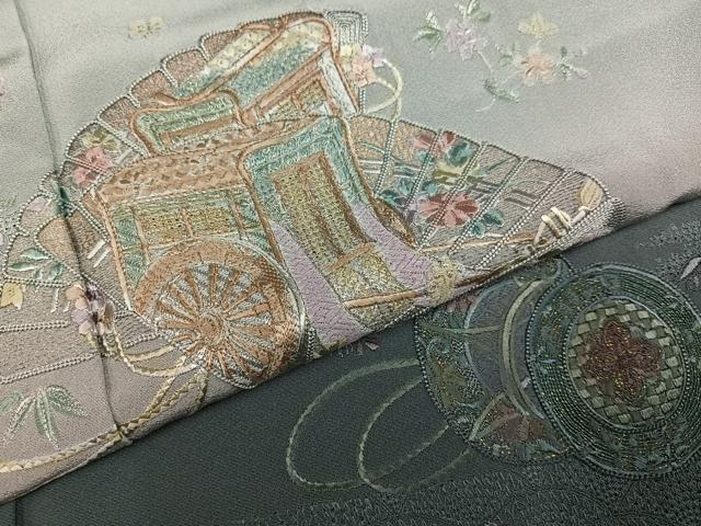 平和屋着物●訪問着　総刺繍　中国三大刺繍　汕頭刺繍　スワトウ刺繍　御所車檜扇花鼓文　暈し染め　金糸　正絹　逸品　AABK9910ph