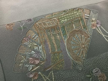 平和屋着物●訪問着　総刺繍　中国三大刺繍　汕頭刺繍　スワトウ刺繍　御所車檜扇花鼓文　暈し染め　金糸　正絹　逸品　AABK9910ph
