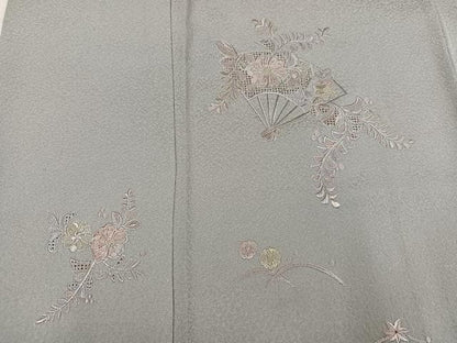 平和屋着物●訪問着　総刺繍　中国三大刺繍　汕頭刺繍　スワトウ刺繍　辻が花　扇面花文　暈し染め　正絹　逸品　AABK9913ph