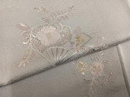 平和屋着物●訪問着　総刺繍　中国三大刺繍　汕頭刺繍　スワトウ刺繍　辻が花　扇面花文　暈し染め　正絹　逸品　AABK9913ph