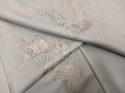 平和屋着物●訪問着　総刺繍　中国三大刺繍　汕頭刺繍　スワトウ刺繍　辻が花　扇面花文　暈し染め　正絹　逸品　AABK9913ph