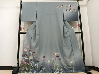 平和屋着物●二代目清次郎　手描き　訪問着　草花文　暈し染め　正絹　逸品　AABK9915ph
