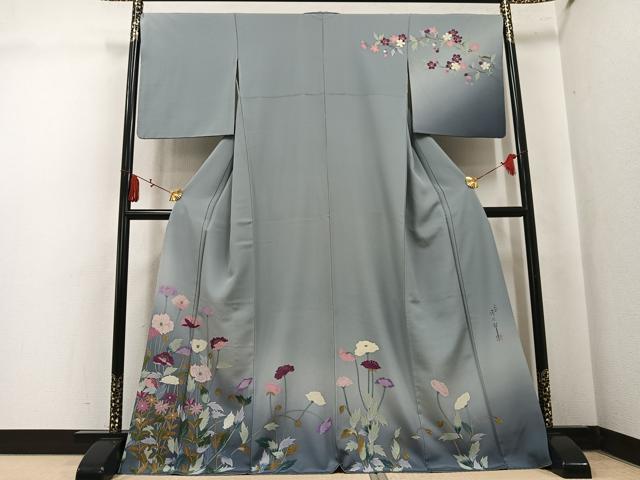 平和屋着物●二代目清次郎　手描き　訪問着　草花文　暈し染め　正絹　逸品　AABK9915ph