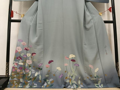 平和屋着物●二代目清次郎　手描き　訪問着　草花文　暈し染め　正絹　逸品　AABK9915ph