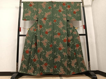 平和屋着物●上質な小紋　地紋起こし　枝梅　正絹　逸品　AABK9917ph
