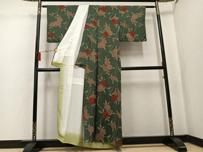 平和屋着物●上質な小紋　地紋起こし　枝梅　正絹　逸品　AABK9917ph