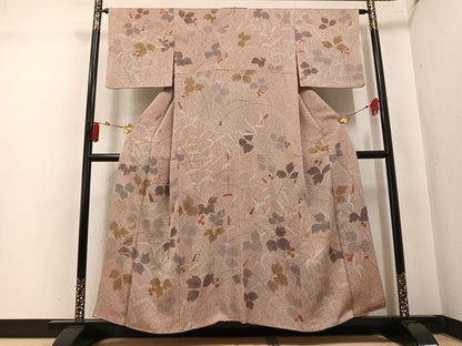 平和屋着物●訪問着　駒刺繍　枝葉文　金彩　正絹　逸品　AABK9924ph