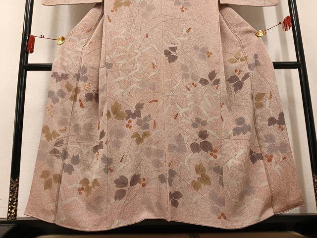 平和屋着物●訪問着　駒刺繍　枝葉文　金彩　正絹　逸品　AABK9924ph