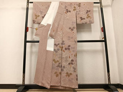 平和屋着物●訪問着　駒刺繍　枝葉文　金彩　正絹　逸品　AABK9924ph