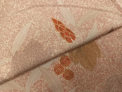 平和屋着物●訪問着　駒刺繍　枝葉文　金彩　正絹　逸品　AABK9924ph