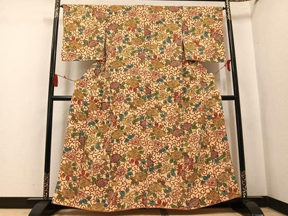 平和屋着物●上質な小紋　型染め　花唐草文　正絹　逸品　AABK9925ph