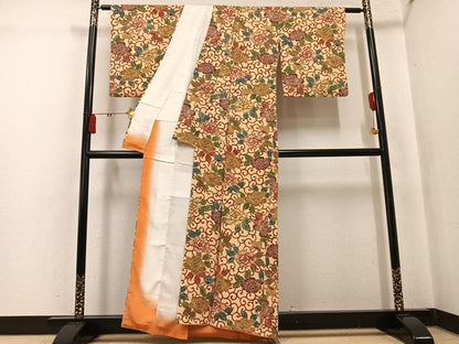 平和屋着物●上質な小紋　型染め　花唐草文　正絹　逸品　AABK9925ph
