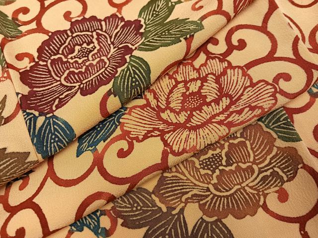 平和屋着物●上質な小紋　型染め　花唐草文　正絹　逸品　AABK9925ph
