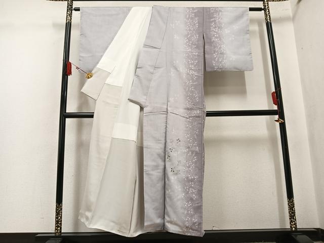 平和屋着物●訪問着　紬地　草花間道　金彩　正絹　逸品　AABK9927ph