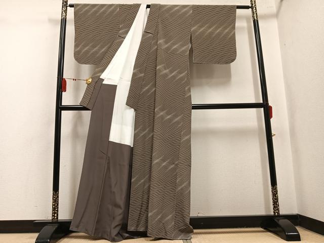 平和屋着物●上質な小紋　波　正絹　逸品　未使用　AABK9928ph