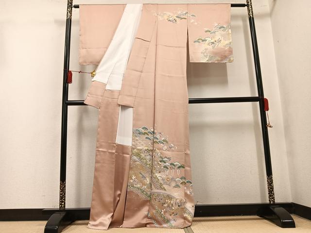 平和屋着物●訪問着　駒刺繍　地紙鴛鴦鳳凰草花文　暈し染め　金銀彩　正絹　逸品　未使用　AABK9930ph