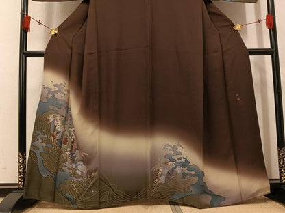 平和屋着物●訪問着　作家物　千尋　片輪車草花文　暈し染め　金彩　鈴乃屋扱い　正絹　逸品　AABK9933ph