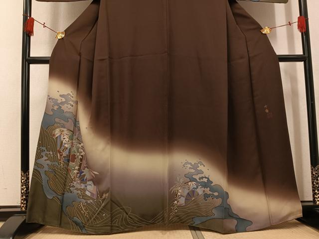 平和屋着物●訪問着　作家物　千尋　片輪車草花文　暈し染め　金彩　鈴乃屋扱い　正絹　逸品　AABK9933ph