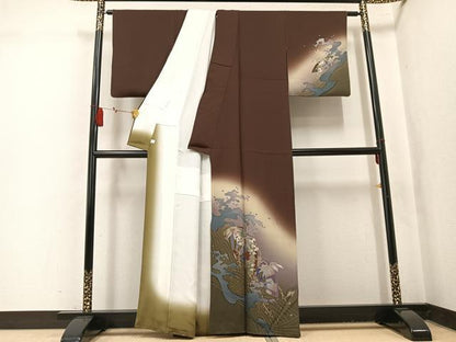 平和屋着物●訪問着　作家物　千尋　片輪車草花文　暈し染め　金彩　鈴乃屋扱い　正絹　逸品　AABK9933ph
