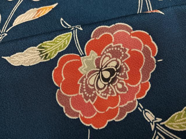 平和屋着物●上質な小紋　型染め　枝花文　鬼しぼ縮緬　正絹　逸品　AABK9935ph