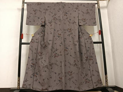 平和屋着物●上質な小紋　ろうけつ染　枝花文　正絹　逸品　AABK9937ph
