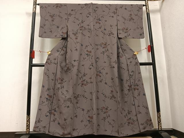 平和屋着物●上質な小紋　ろうけつ染　枝花文　正絹　逸品　AABK9937ph