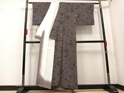 平和屋着物●上質な小紋　ろうけつ染　枝花文　正絹　逸品　AABK9937ph